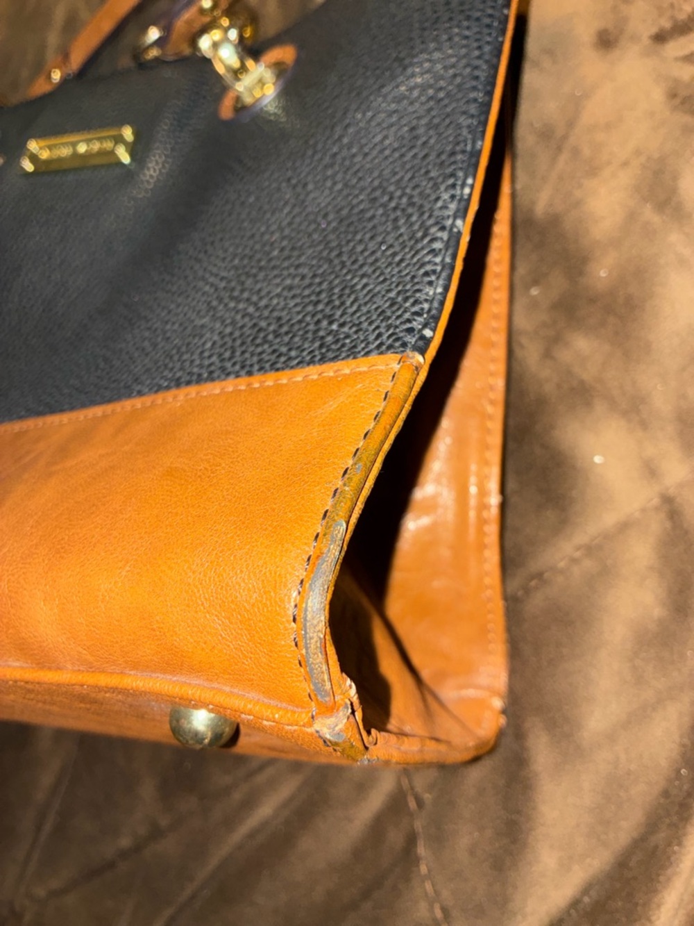 Two-Tone Black and Brown Leather Tote Bag by Anne Klein - Picture 5 of 10